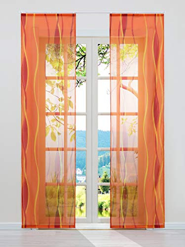 ESLIR 2er Set Flächenvorhänge Schiebegardinen Voile Gardinen mit Klettband Schiebevorhang Transparent Vorhang Wellen Muster Orange BxH 57x175cm 2 Stück