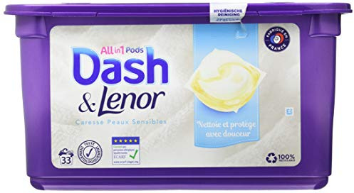 Dash Allin1 Pods Peux Sensibles Lessive Capsules, 33 Lavages, Fraîcheur Longue Durée et Élimine les Taches