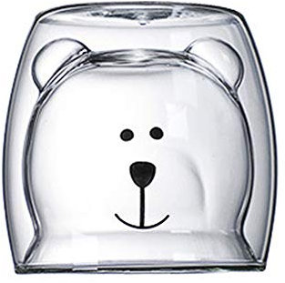 æ— Niedliche doppelwandige Glas-Tasse, doppelwandige isolierte Gläser-Tasse, Kaffeetasse, Teetasse, Milchtasse, tolles Geschenk für Büro und persönlichen Geburtstag (Bär)