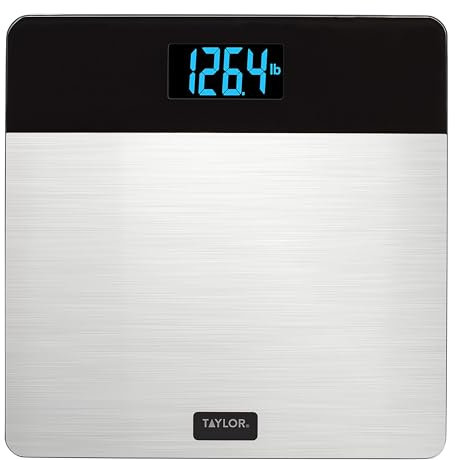 Taylor Digital Brushed Stainless Steel Scale, Bathroom Scale for Body Weight, Digital Bathroom Weighing Machine, Battery Powered, FSA HSA Eligible, Highly Accurate, Measures Weight up to 400 lb, Black