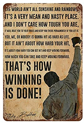 Larkverk Rocky Balboa Film inspirierende Zitate Blechschild Retro Bar Cafe Metallschild Vintage Home Wanddekoration Plakette für Wohnzimmer Schlafzimmer 30,5 x 20,3 cm