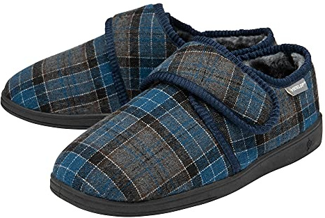 DUNLOP Mens Touch Fastening Full Slipper - Navy/Grey - UK 7