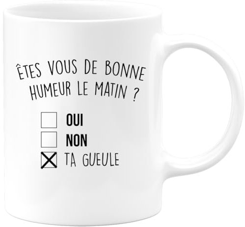 quotedazur Café-Croissant - Mug Personnalisé Humour Êtes- Vous De Bonne Humeur Le Matin Oui Non - Cadeau Noël Original Drôle Anniversaire Tasse Collègue Homme Femme - Blanc/Céramique