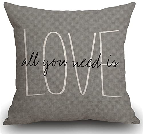 Smooffly 45X45cm Pillow Case Grey Love is All You Need His and Her Love Script Heavy Weight Fabric Cushion Cover Pillow Case Decorative 18 x 18 Inches Outdoor Couch Sofa Pillowcase