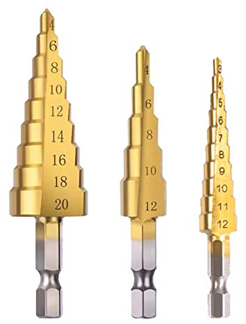 3PCS Step Drill Bit Set High Speed Steel Titanium Coated Cone Drill Bits Hole Cutter Power Tools for DIY Plastic Wood Metal