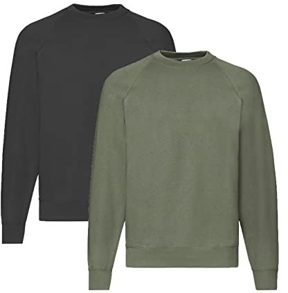 Fruit of the Loom Herren, Sweatshirt, Raglan Sweatshirt M, 1x Olive + 1x Schwarz + 1 HL-Kauf Notizblock