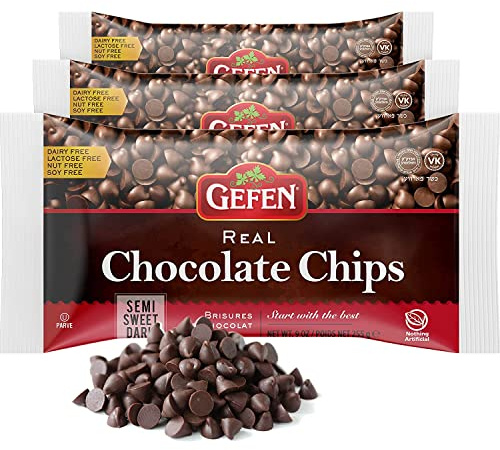 Gefen Vegan Semi Sweet Real Dark Chocolate Chips, Dairy Free 255g (Pack of 3), Nut Free, Lactose Free, Kosher, Great for Baking (255g x 3)