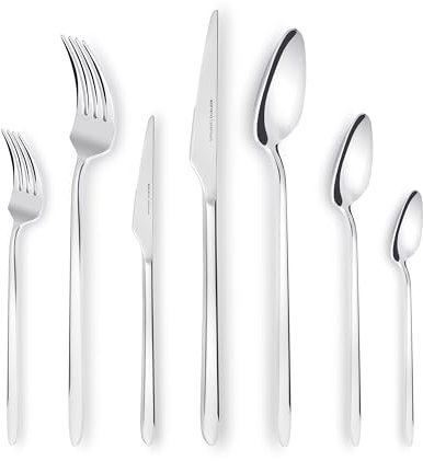 Karaca Stark 84 Teiliges Für 12 Personen, 316+ Premium, Besteck Set Löffel, Kuchengabeln, Edelstahl, Essbesteck Tafelbesteck Set Gesund und Hygienisch, Modernes Design