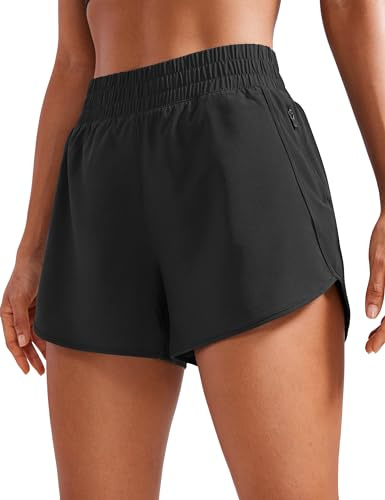 CRZ YOGA Shorts Fitness Dauphin Taille Haute 7cm | Taille Haute, Doublure Maille, Athlétique, Séchage Rapide, Léger, Poche Zippée, pour Femme