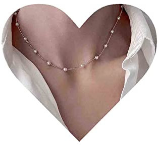 Yheakne Boho Perlenkette Choker Halskette Schwimmende Perle Station Halskette Silber Perle Perlen Halskette Perle Braut Halskette Kette Schmuck Für Frauen Und Mädchen (Silber)