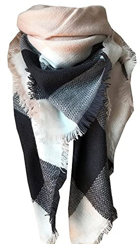 TOKYMOON Damen Schal Kariert übergroßer Winterschal Quadratisch Seidenschal Herbstschal Karo Tartan Streifen Plaid Muster Fransen Weich Warm XXL Oversized Poncho Retro Schals Grau Rosa