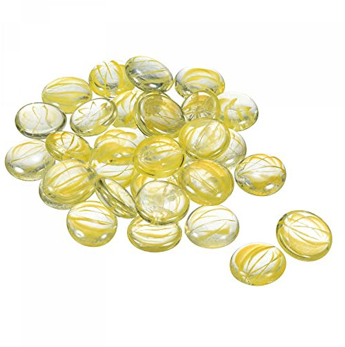 sourcing map Decorative Flat Glass Marbles 28-32mm Rock Vase Filler Beads Pebbles Petal Yellow for Fish Tank Table Scatter Decor, 30 Pcs