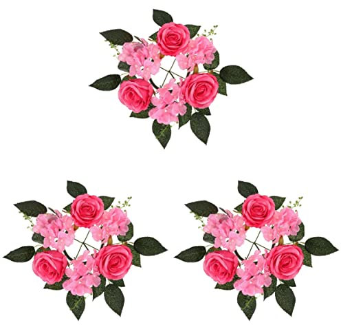 Abaodam 3stücke Candle Wreath Mit Kunstrosen Eleganter Kerzenring Für Tischdekoration Für Hochzeiten Valentinstag Und Festlichkeiten Tiefem Rosa