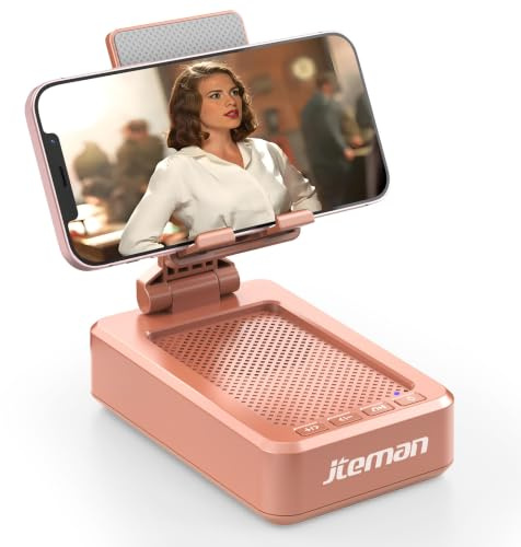 JTEMAN Cell Phone Stand with Bluetooth Speaker,Brithday Gifts for Men Women,Phone Speaker Amplifier,Kitchen Gadgets for Men,Phone Holder for Desk - Rose Gold