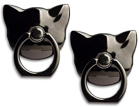 [2 Packs] Cat Glossy Cell Phone Ring Holder Stand, 360 Degree Rotation Finger Ring Kickstand with Polished Metal Phone Grip for Magnetic Car Mount, Smartphone Accessories