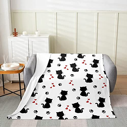 Kuscheldecke 140x200 Süße Katze, 3D Gedruckte Flanell Fleecedecke Hundepfotenmuster Weiche und Warme Wohndecke, Decke als Sofadecke, Tagesdecke Wolldecke für Kinder Erwachsene