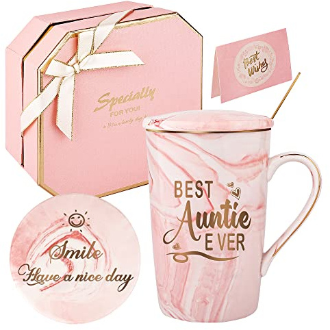 Tazza Best Auntie Ever Tazza da caffè migliore zia Set regalo di compleanno, festa della mamma e Natale per zia di Neveu Nipote Set regalo 420 ml (rosa migliore zia)