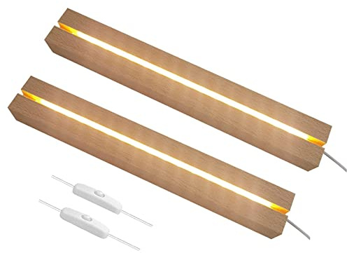 mumisuto 2Pcs Led Lights Display Base 30cm Long Wooden Lighted Base Stand Rectangle LED Lights Display Base Holder Wooden with USB for Crystal Glass Resin Art Snow Globe (Warm Light)
