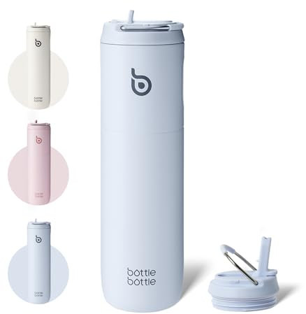 Bottle Bottle - Borraccia termica sottovuoto da 710 ml, coperchio con manico e cannuccia, per sport e viaggi, in acciaio inox, a doppia parete e a prova di perdite, senza BPA, azzurro