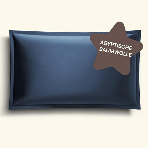 Amqua Mako Satin Kissenbezug (1x) aus ägyptischer Baumwolle 50x70 cm, dunkelblau/Navy