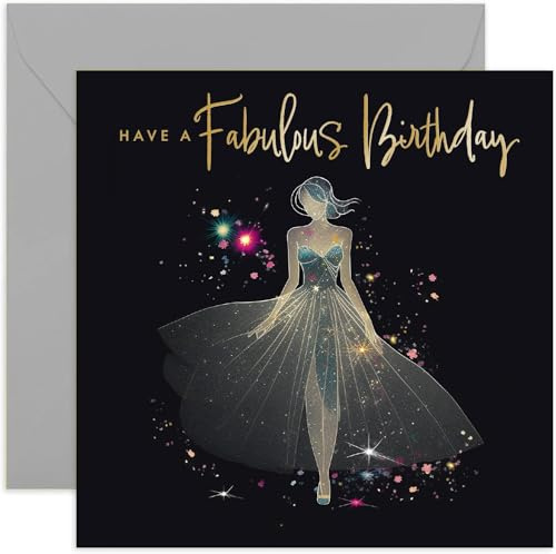 Old English Co. Geburtstagskarte für Frauen – Fabelhafte Geburtstagskarte für Sie – Goldfolie Glitzer Silhouette Kleid Design – funkelnde Geburtstagskarte für Tochter, Enkelin, Nichte, Freund, leere