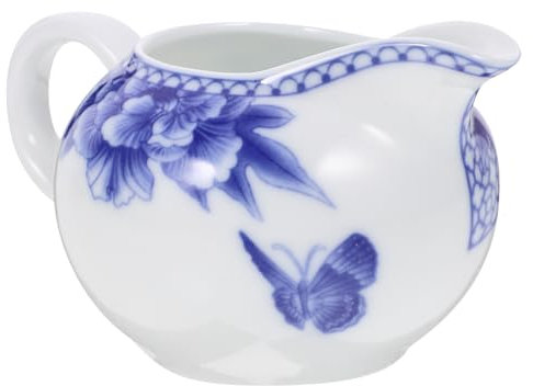 Veemoon Pots À Crème en Céramique Mini Pichet À Crème Crémiers Classiques en Porcelaine Blanche Et Bleue pour Café Thé Lait Confiture Sauces 170Ml