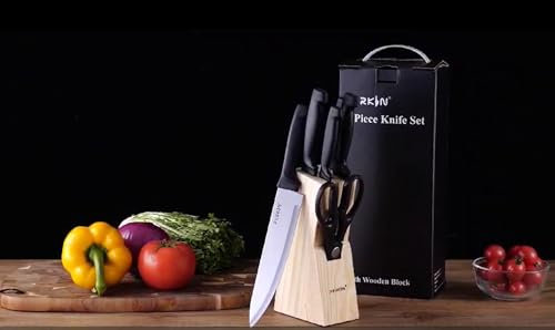 Kitchen Knives Set with Wooden Block 7 Pcs Kitchen Knife Set