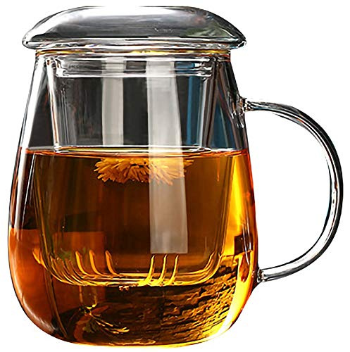 de Té de 550ML con Filtro de Tapa, Tazas de Café Juego de Té Tazas Bebida de Cerveza de Oficina Vaso de Bebida Transparente de Vidrio Estilo