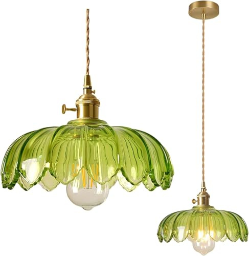 NICRX Vintage Pendelleuchte 1 Flammig Esstisch Hängelampe,25 cm Glas-Lampenschirm,E27 Hängeleuchte,Industria Deckenleuchte Hängend Lampe für Wohnzimmer Esszimmer Schlafzimmer (Grün)