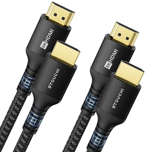 Stouchi Câble HDMI 2.1 1.2m, 8K Ultra HD 48Gbps Haute Vitesse 8K60 4K120 144Hz RTX 3080 eARC HDR10 4:4:4 HDCP 2.2&2.3 Dolby Compatible avec Fire TV/Roku TV/PS5/Xbox Series X/LG,Noir,1 2 Paquets