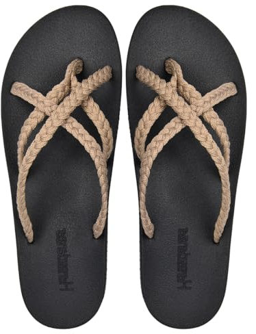 Harssidanzar Infradito per donne con supporto per l'arco plantare, sandali intrecciati strappy, sandali morbidi all'aperto per spiaggia, piscina, vacanze,HL201EU,Cachi,Taglia 37