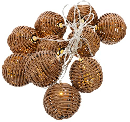 IMIKEYA Imitation Rattan Lichterkette innen Outdoor - Boho Rattan Kugel Lichterketten 2 Meter warmes Licht String Light für Balkon Deko Außen Garten Fenster