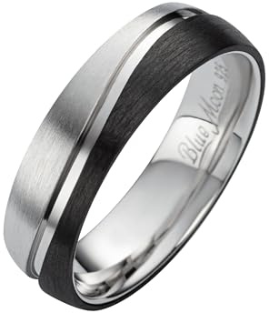 Blue Moon Diamonds Ring aus 925 Silber & Carbon – 6 mm Ring mit kostenloser Gravur – Moderner Silberring für Sie und Ihn, Partnerring, Freundschaftsring oder Ehering im Etui | SC1030