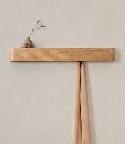 KAZAI. Väggmonterad Kroklist 'Toke' | Modern Design Kroklist med Dolda Väggkrokar | Krokar för kappor med Massiv Träfanérpanel | Ek