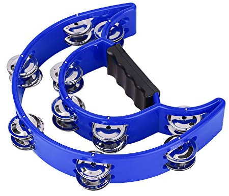 Zweireihiges Schellen-Handglocken-Tamburin-Percussion-Musikinstrument (Blau)