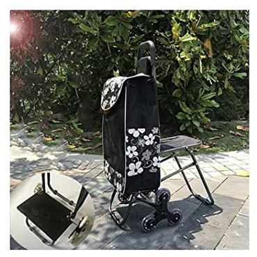 HARIPYER Trolley, zusammenklappbarer Einkaufswagen mit Sitz und 6 Rädern, tragbarer, Leichter Treppensteiger-Allzweckwagen für Lebensmittel, Wäsche, persönlicher Handwagen, Treppenwagen