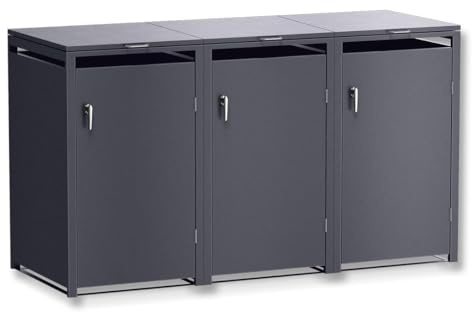 Metzler Mülltonnenbox 3er 240L in Eisenglimmer, Mülltonnenverkleidung für 3 Tonnen abschließbar und mit Automatikdeckel, pulverbeschichteter & witterungsbeständiger Stahl in DB 703, Müllbox rostfrei