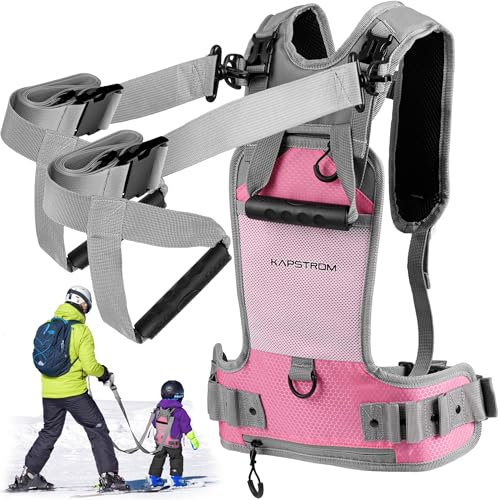 Kapstrom Ski- und Snowboard-Trainingsgurt für Kinder – Pop Tart Pink – 2 Führungsgurte zum Lenken und Kontrollieren der Geschwindigkeit – Skitrainer-Rucksack mit verstellbaren Trägern