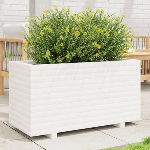 Somanki Pflanzkübel Weiß 90x40x49,5 cm Massivholz Kiefer, Blumentopf Gross, Blumenkasten Balkon, übertopf, Pflanzkasten, Flowerpot, Kräuterbeet Für Die Küche, Vertikalbeet - 847374