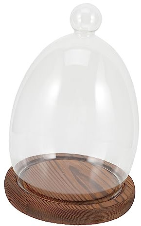 TINEASUR Garden Cloche Glass Dome Display Base with Wood Base for Preserved Flowers