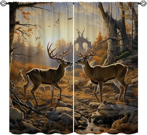 Kinder Verdunkelungsvorhänge 183X214 cm (B + H) Tier Elch 3D Polyester Ösen Vorhang, Für Wohnzimmer Schlafzimmer Blickdicht Schallschutzvorhänge 2Er Set 2X -Esszimmervorhang -581192853