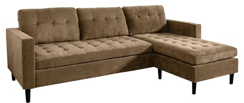 Riess Ambiente Retro Ecksofa Stockholm - 220cm - braun Cord - Federkern 3-Sitzer Couch