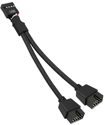 USB Header Splitter, 9Pin USB 2.0 Female to Dual 9Pin Male Extension Cable for Computer Internal Motherboard, 2-Port USB Header Splitter for Additional USB Connections, Compatible with Windows & Mac