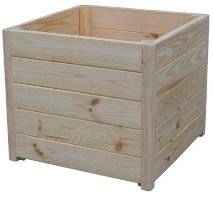 TIMBERMIK Holz Blumenkasten 40x40x35 cm Geschliffener Getrockneter Blumentopf Pflanzkübel Pflanzkasten Blumenkübel für Garten Balkon und Terrasse Außen & Innen