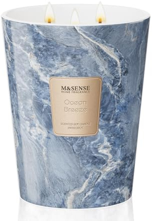 M&SENSE 990g Duftkerze Groß|Meeresbrise Duftkerzen im Glas|Natürliche Sojawachs Kerzen|Entspannende Aromatherapie|Geschenk für Frauen & Männer,Weihnachten|150h Brenndauer,3 Docht,Home Scented Oversize