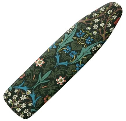 Buxolandt Retro Green Leaf Floral Print Ironing Board Cover 122x38cm, Iron Board Cover with Nose Pocket, Nylon Buckle Fastening Stain Resistant Scorch Resistant,Protection Covers with Elastic Edge