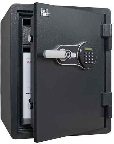 Profirst FireGuard 60 Feuerschutztresor 60 minütiger Feuerschutz Stahl Schwarz Elektronikschloss Fingerprint Notöffnung Panikverschluss LED-Beleuchtung verstellbarer Fachboden Kunststofflade
