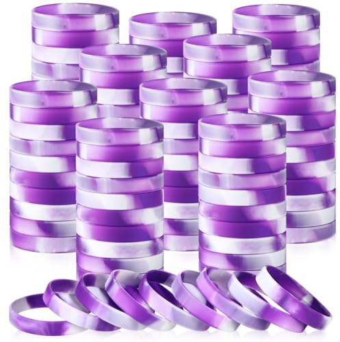 Liliful 50 Pcs Plain Silicone Rubber Bracelets Elastic Rubber Wristbands Blank Colored Bracelet Sports Bands for Stretch Wristband Wrist Bands for Women Men Party Gifts(Purple and White)