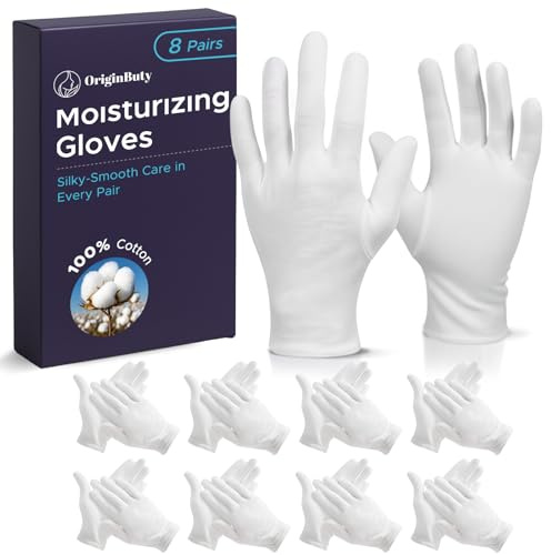 8Pairs (16Pcs) Hydrating Cotton Sleeping Gloves for Dry Hands – 23 × 10.5 cm, Breathable Reusable Overnight Hand Care Set