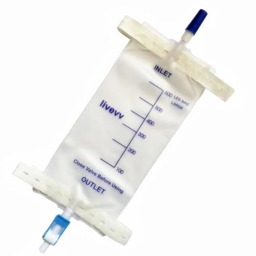 lifevv 4 Pack 600ml Catheter Leg Bag Urinary Drainage w/Clear Bag, Anti-Reflux Valve, Cloth Straps,Easy Lever Outlet Tap